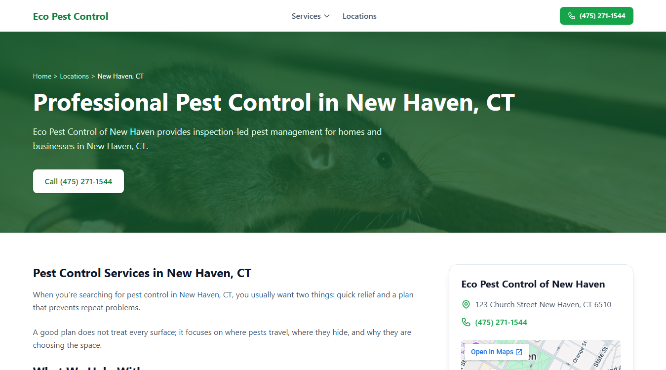 Website screenshot for Eco Pest Control of New Haven