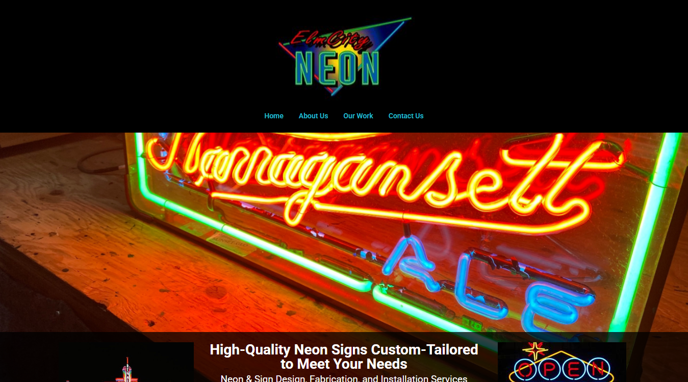 Website screenshot for Elm City Neon LLC