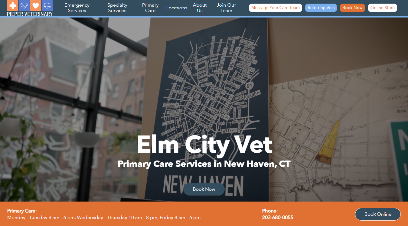 Website screenshot for Elm City Vet