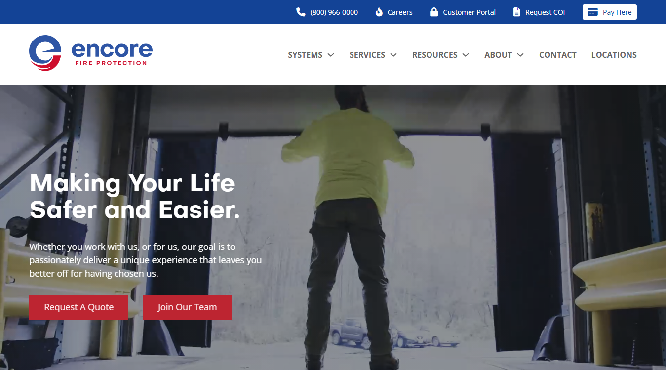 Website screenshot for Encore Fire Protection
