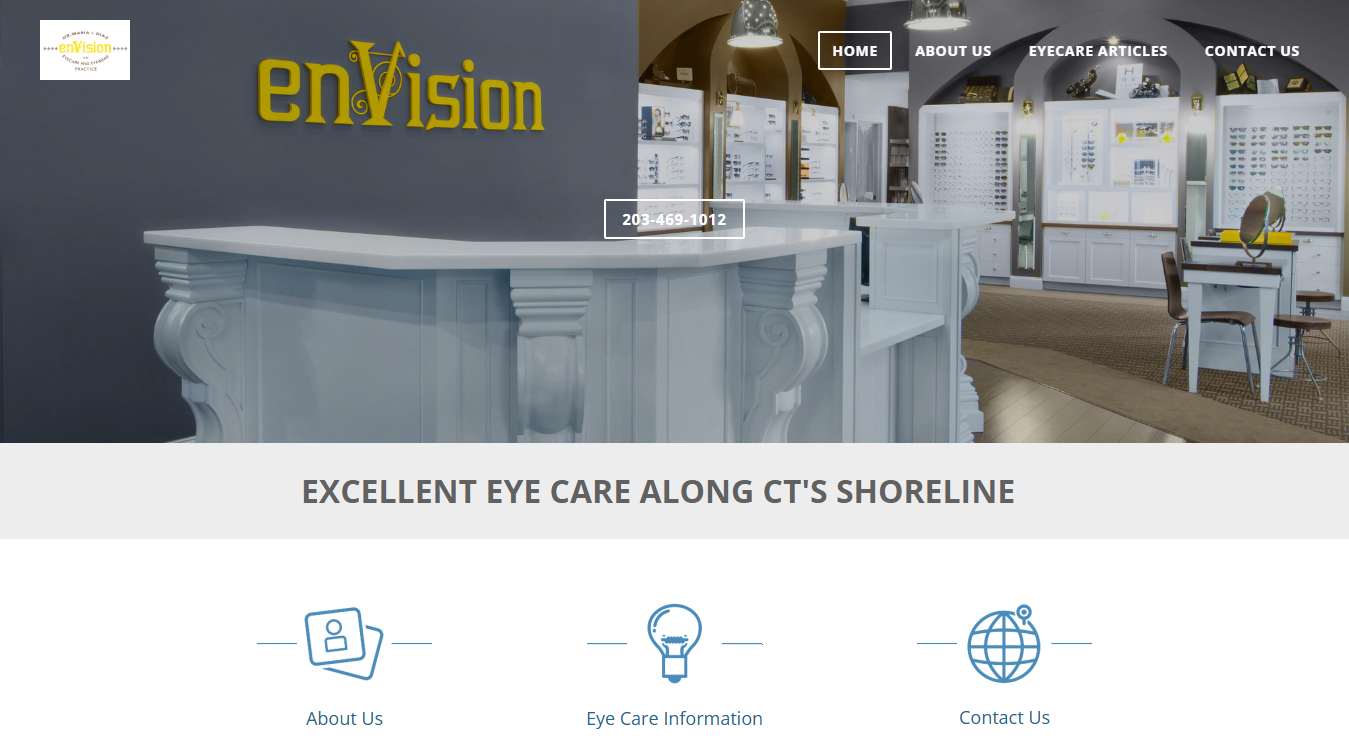 Website screenshot for enVision | an eyecare + eyewear practice