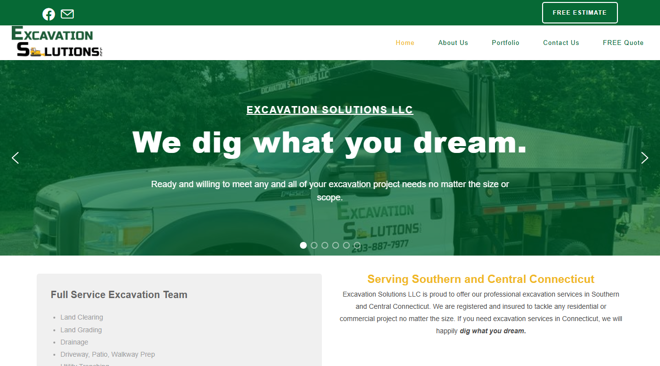 Website screenshot for Excavation Solutions LLC