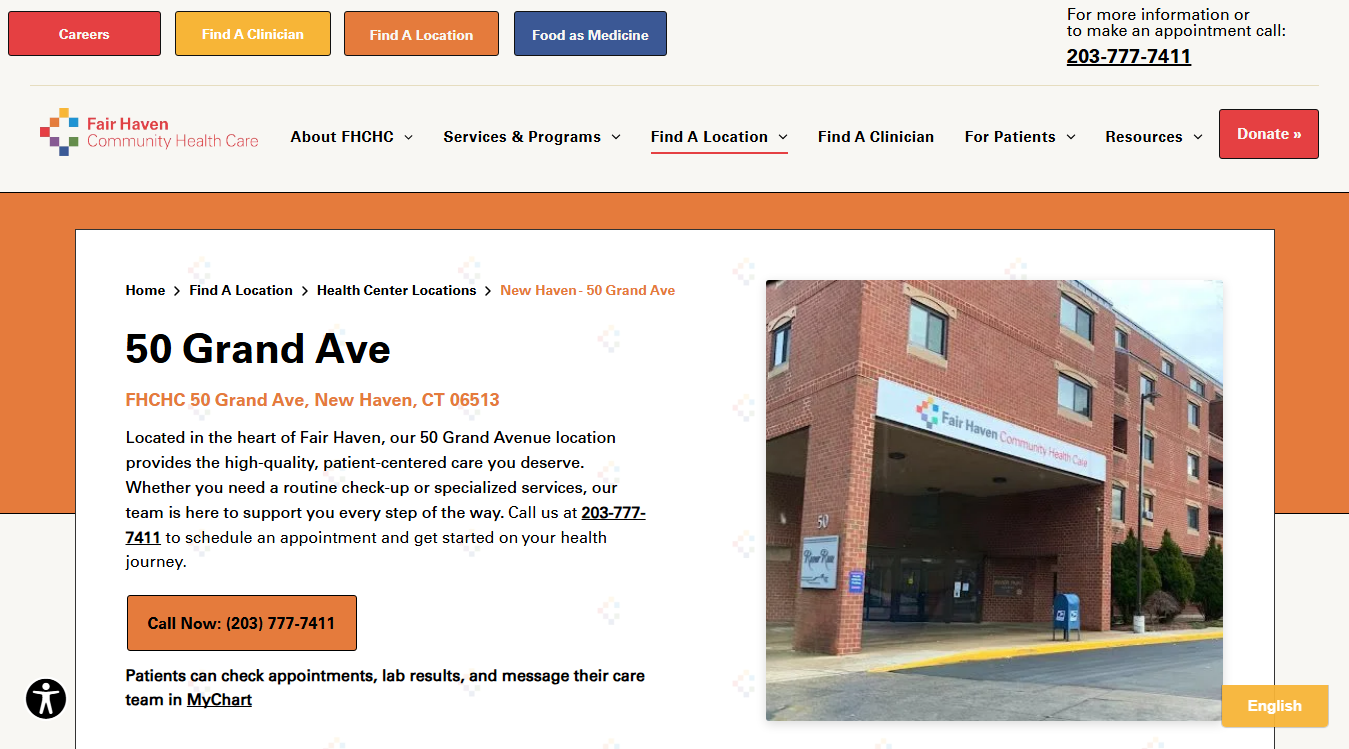 Website screenshot for Fair Haven Community Health Care at 50 Grand Ave New Haven, CT