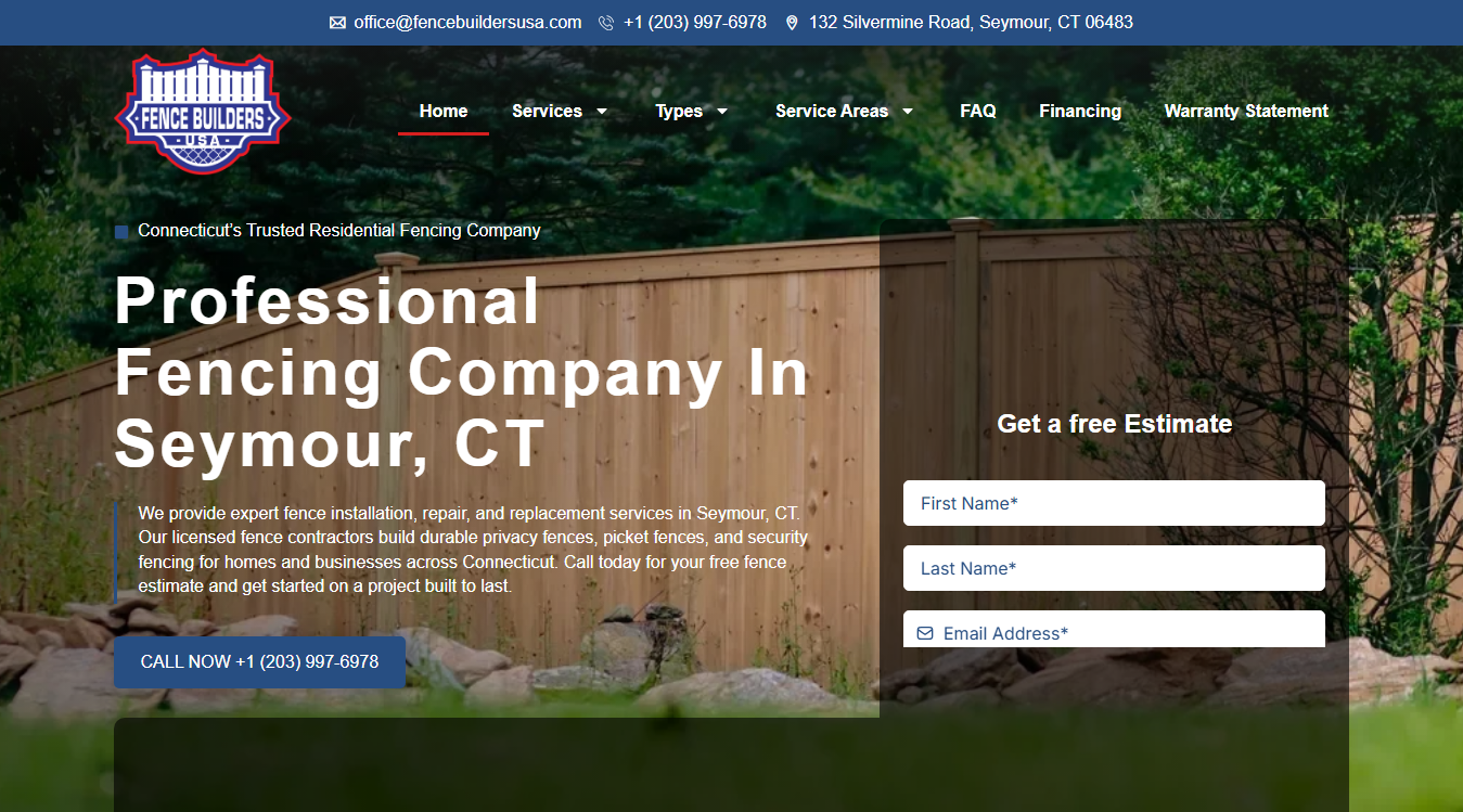 Website screenshot for Fence Builders USA LLC