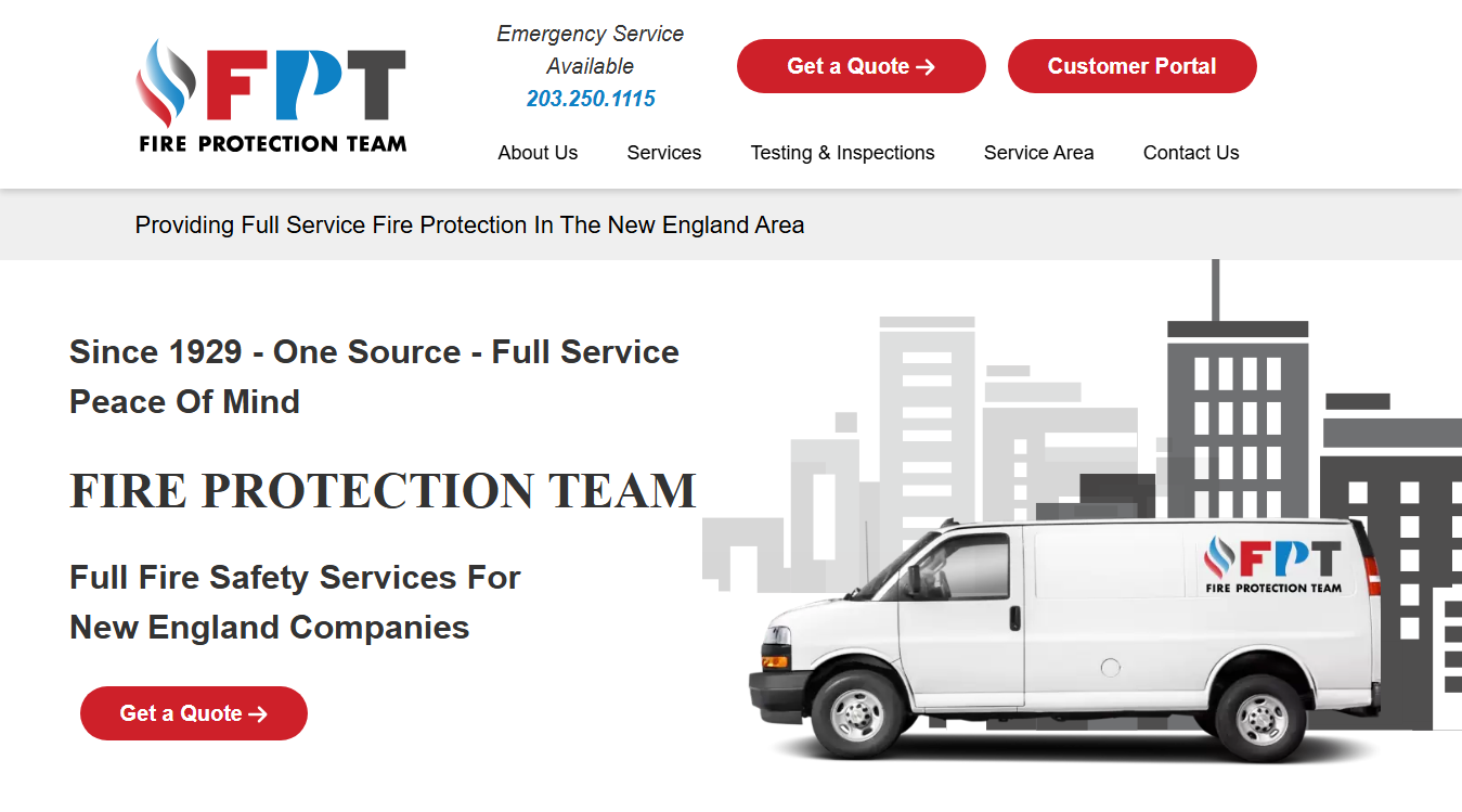 Website screenshot for Fire Protection Team