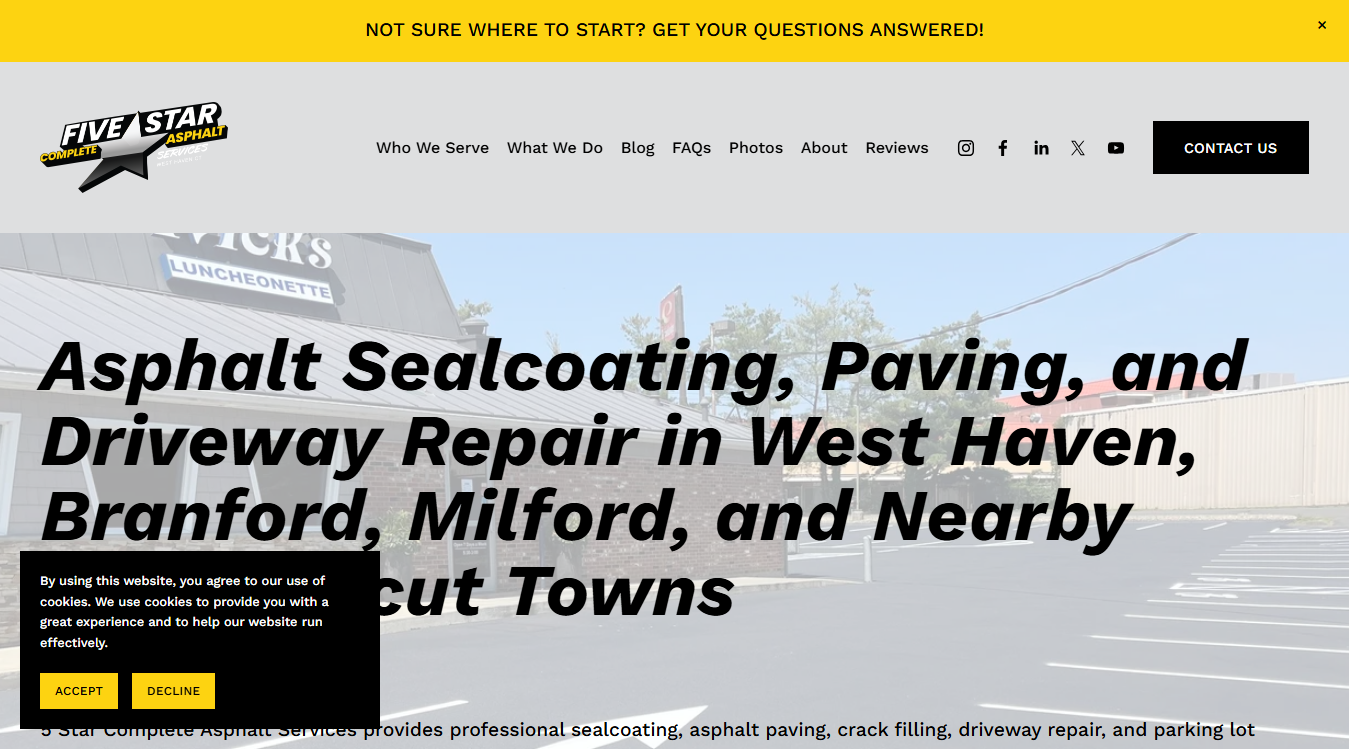Website screenshot for Five Star Complete Asphalt Services LLC