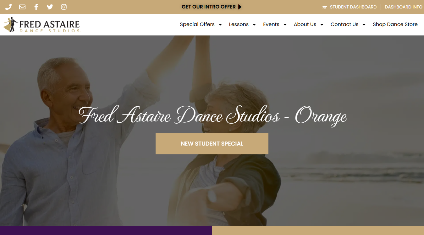 Website screenshot for Fred Astaire Dance Studios