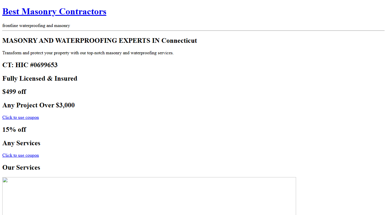 Website screenshot for Frontline Waterproofing And Masonry
