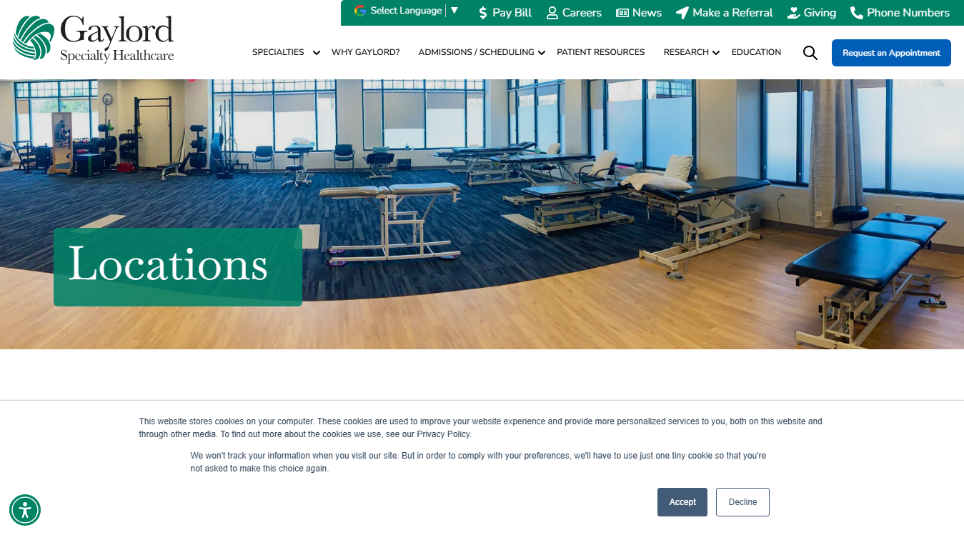 Website screenshot for Gaylord Physical Therapy, North Haven