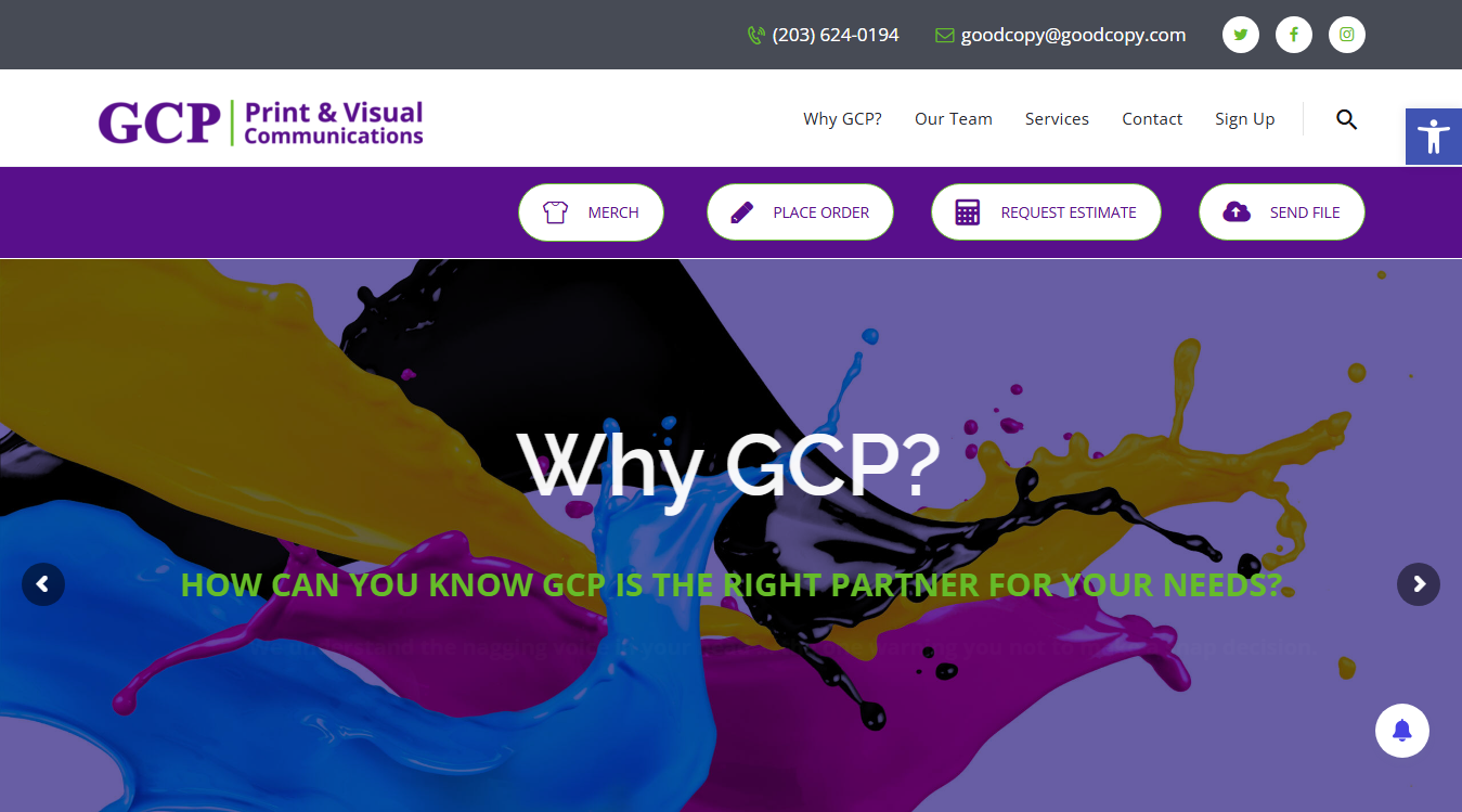 Website screenshot for GCP Print & Visual Communications