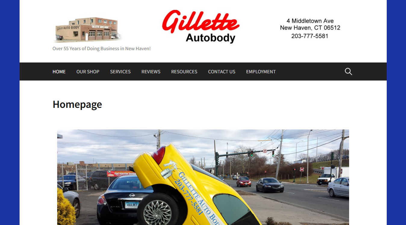 Website screenshot for Gillette Auto Body Co Inc