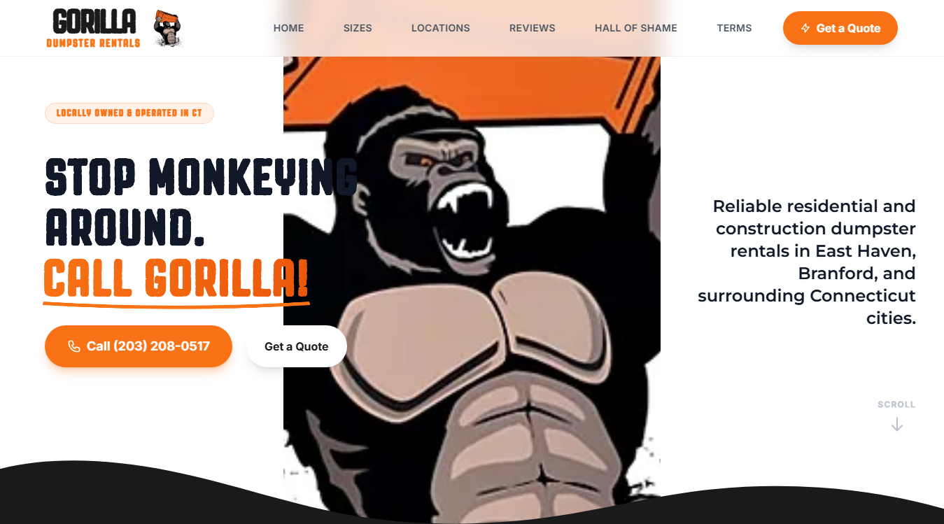 Website screenshot for Gorilla Dumpster Rentals