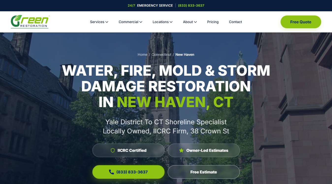 Website screenshot for Green Restoration of New Haven