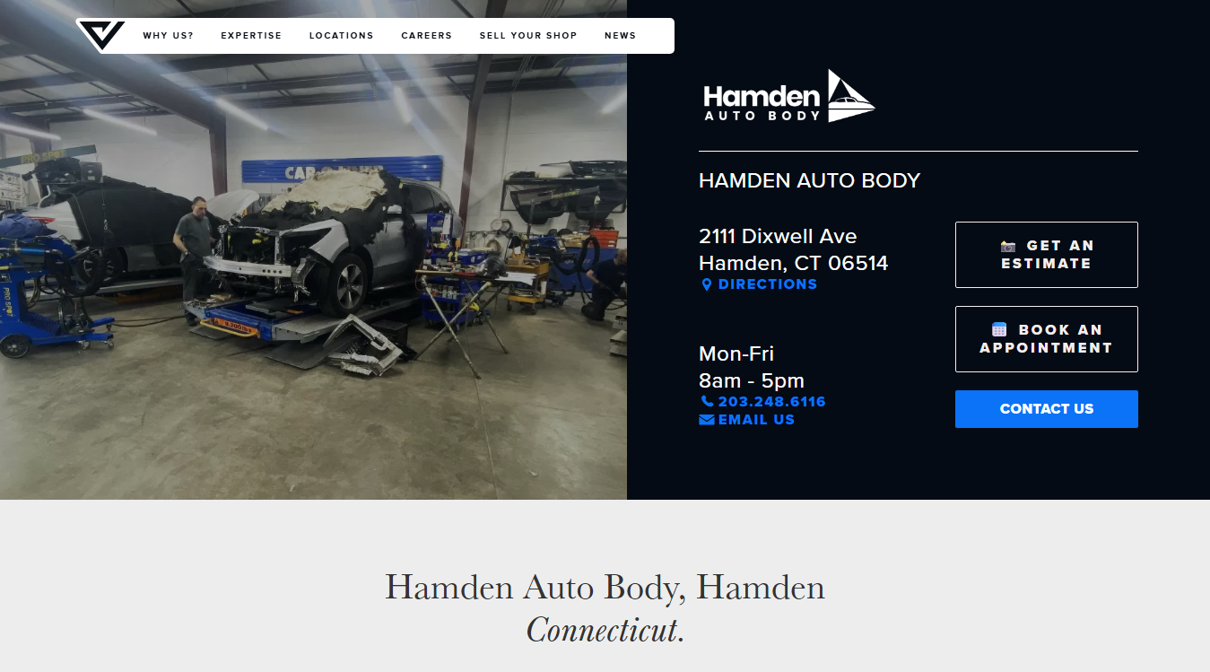 Website screenshot for Hamden Auto Body
