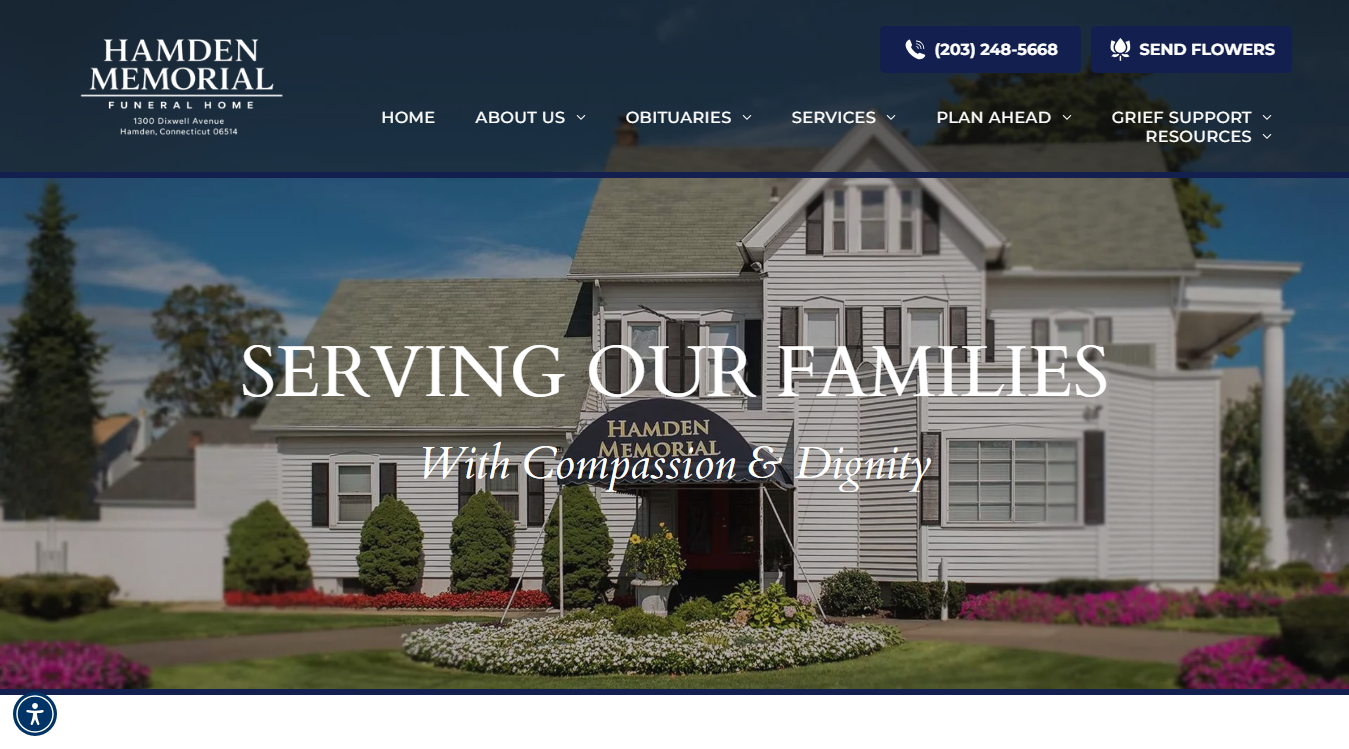 Website screenshot for Hamden Memorial Funeral Home