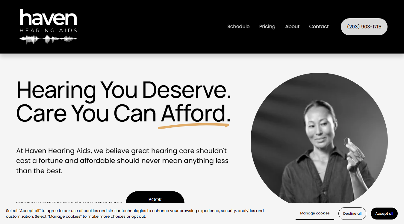 Website screenshot for Haven Hearing Aids