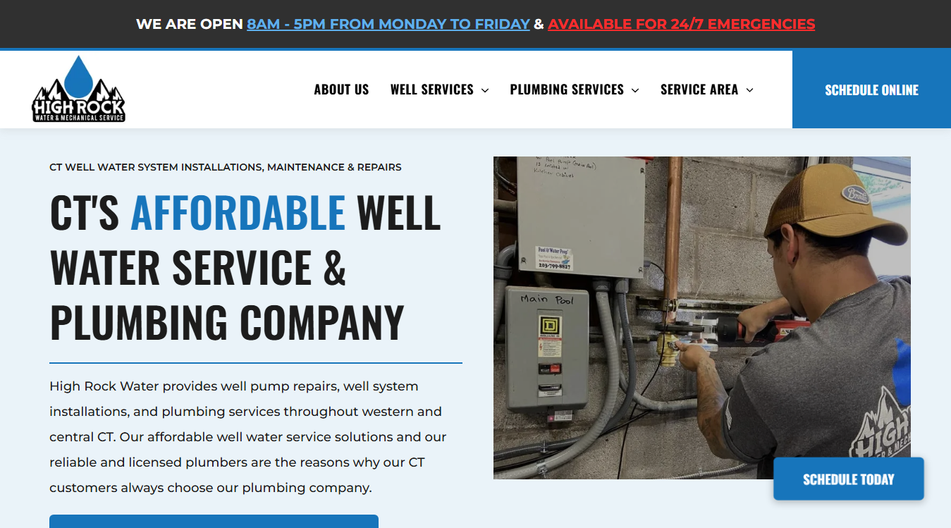 Website screenshot for High Rock Water Plumbing | Well Pump & Water Treatment Services Company