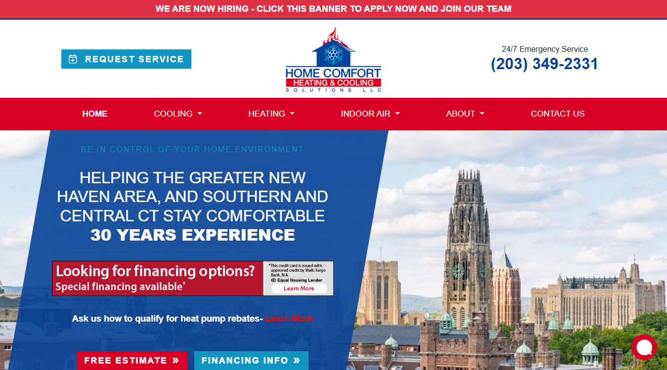 Website screenshot for Home Comfort Heating & Cooling Solutions