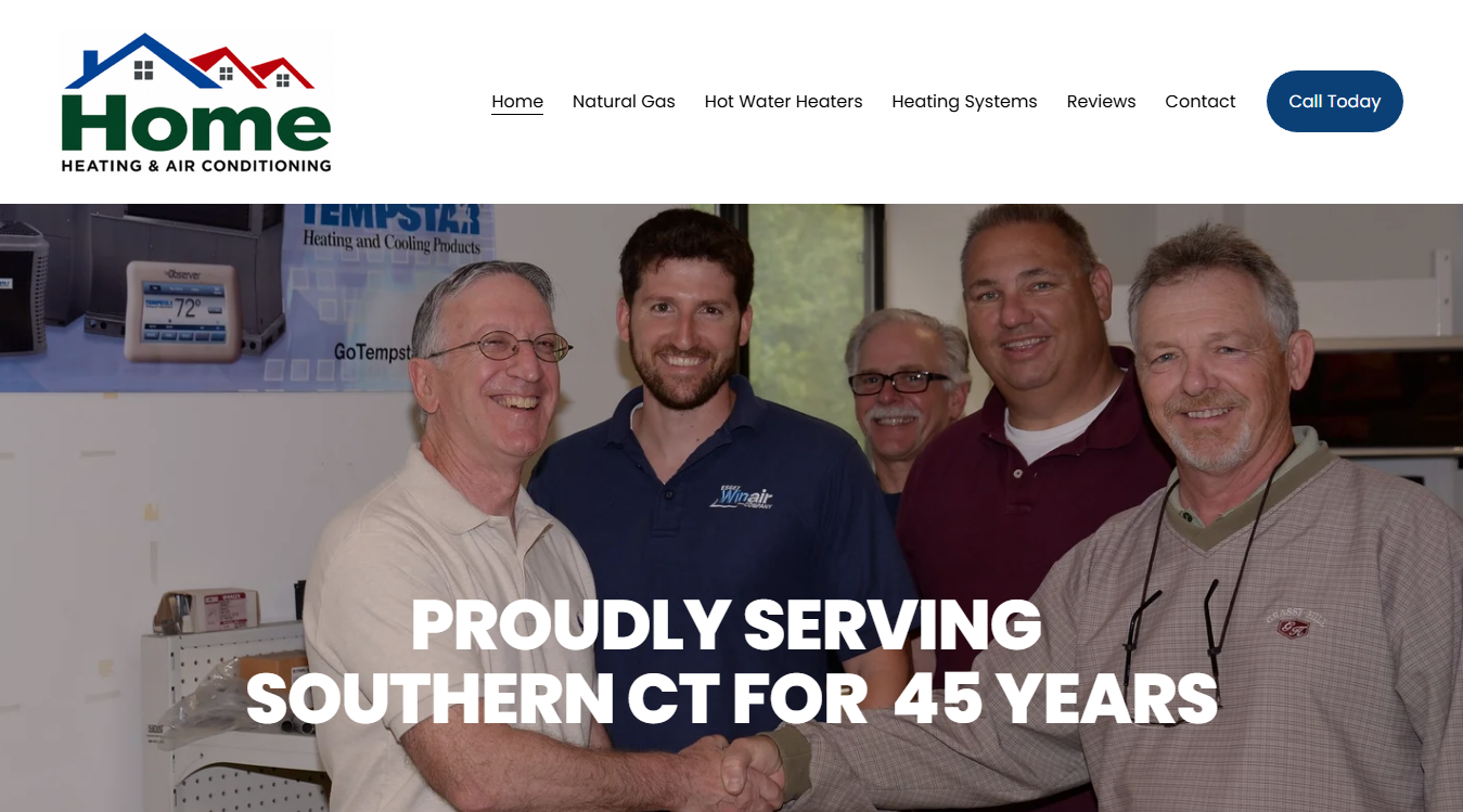 Website screenshot for Home Heating & Air Conditioning, LLC