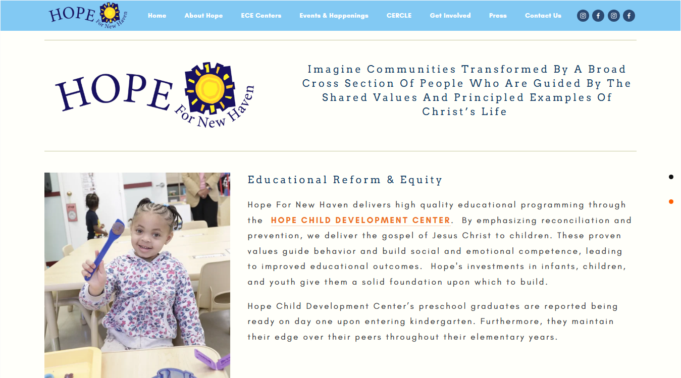 Website screenshot for Hope Child Development Center