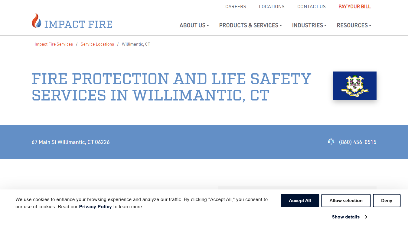 Website screenshot for Impact Fire Services
