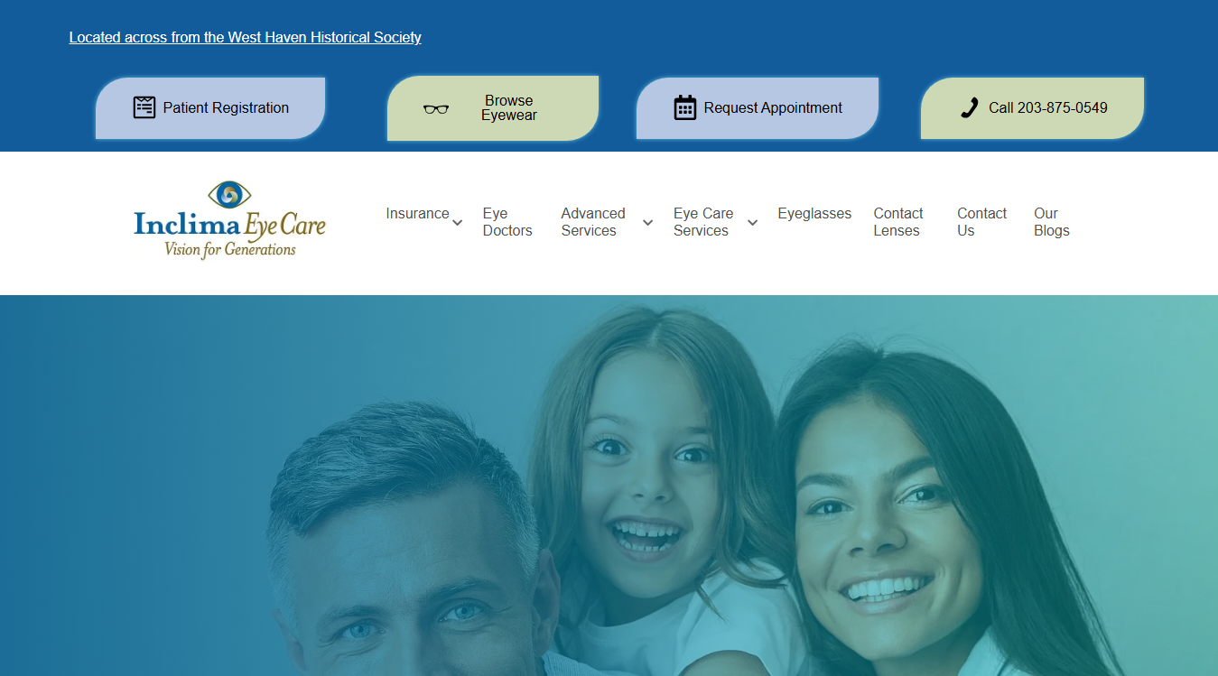 Website screenshot for Inclima Eye Care