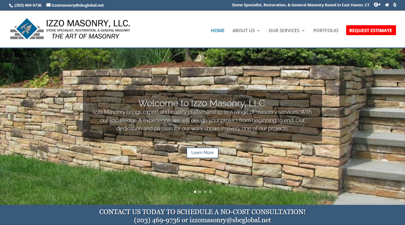 Website screenshot for Izzo Masonry