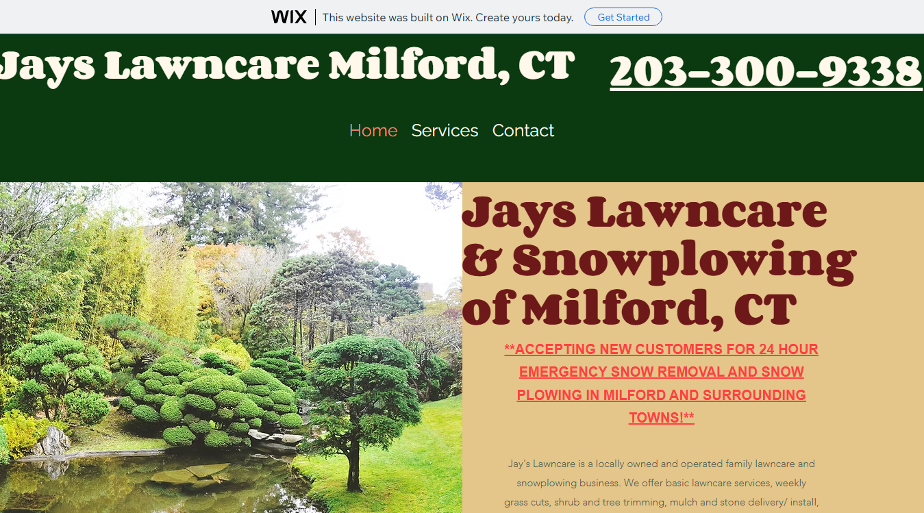 Website screenshot for Jay's Lawncare & Snow plowing