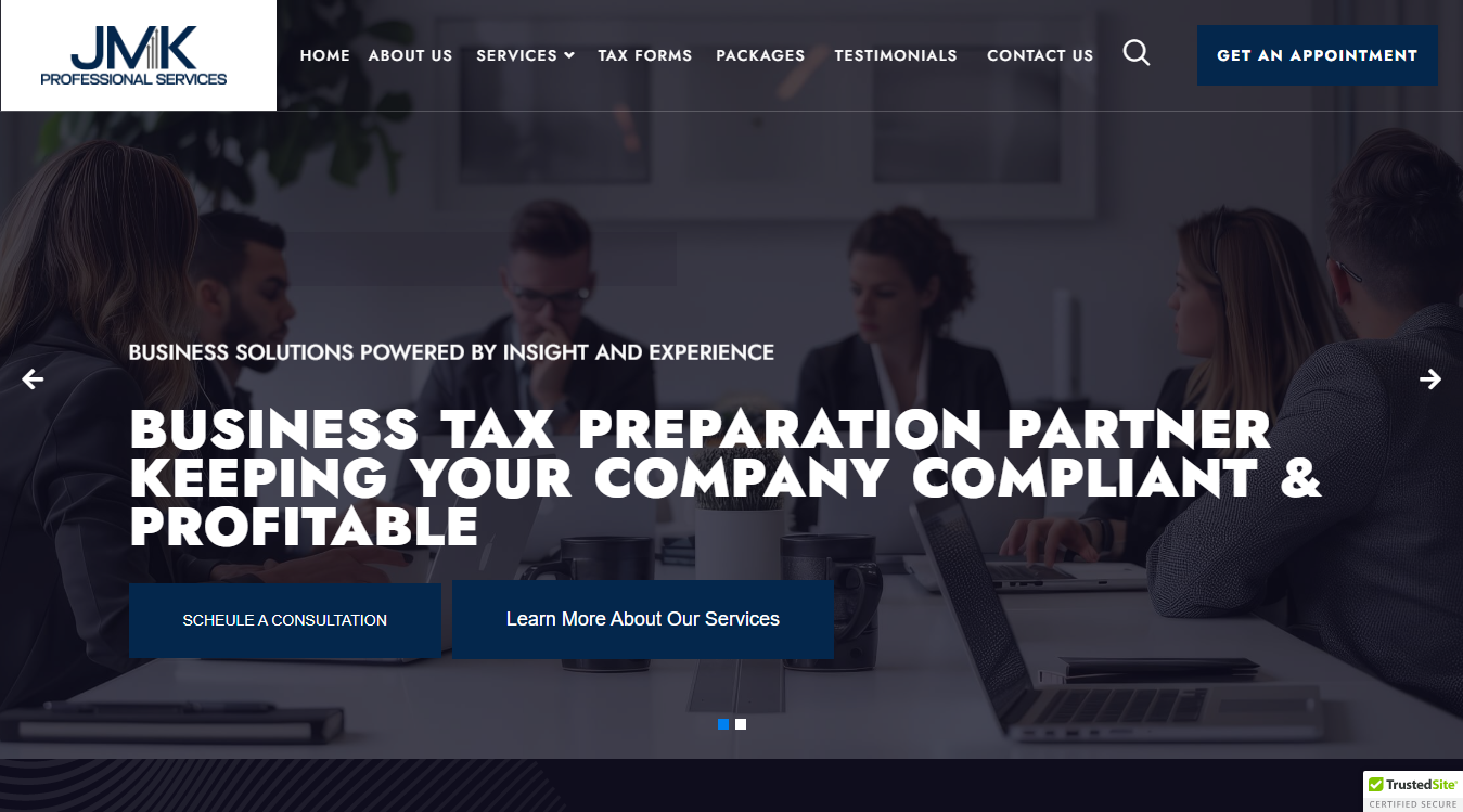 Website screenshot for JMK Professional Services