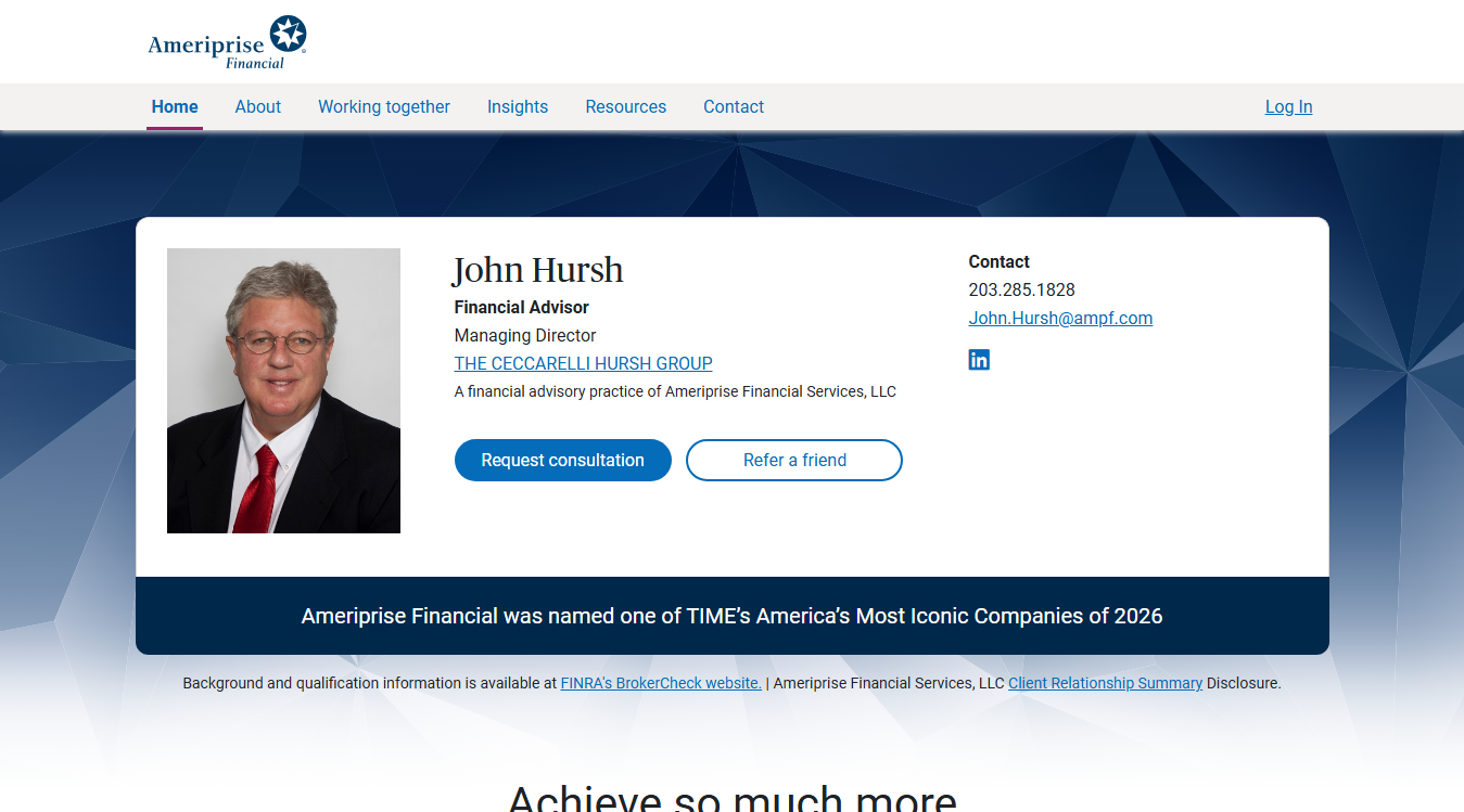Website screenshot for John Hursh - Financial Advisor, Ameriprise Financial Services, LLC