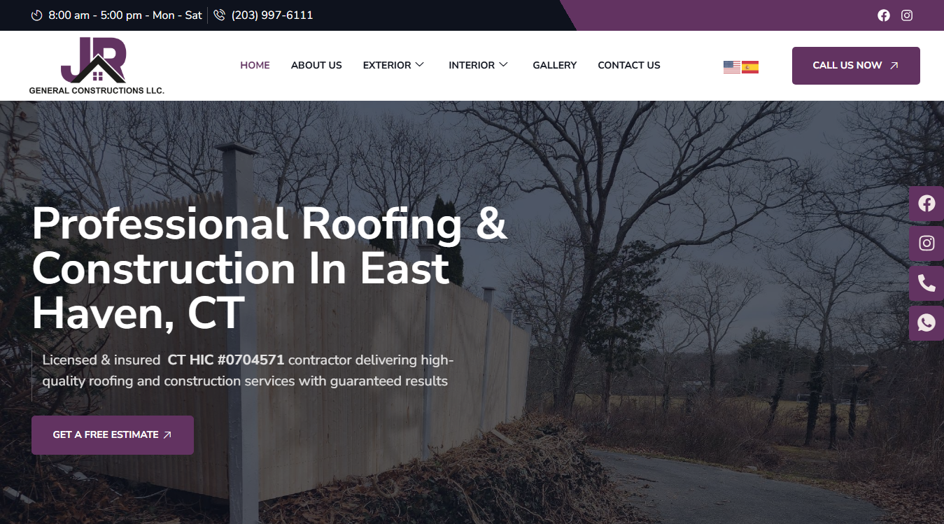 Website screenshot for JR General Constructions LLC