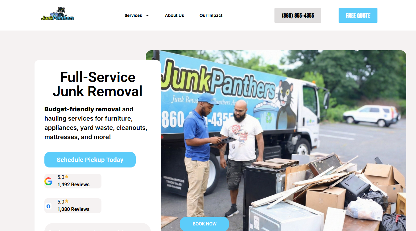 Website screenshot for Junk Panthers Junk Removal