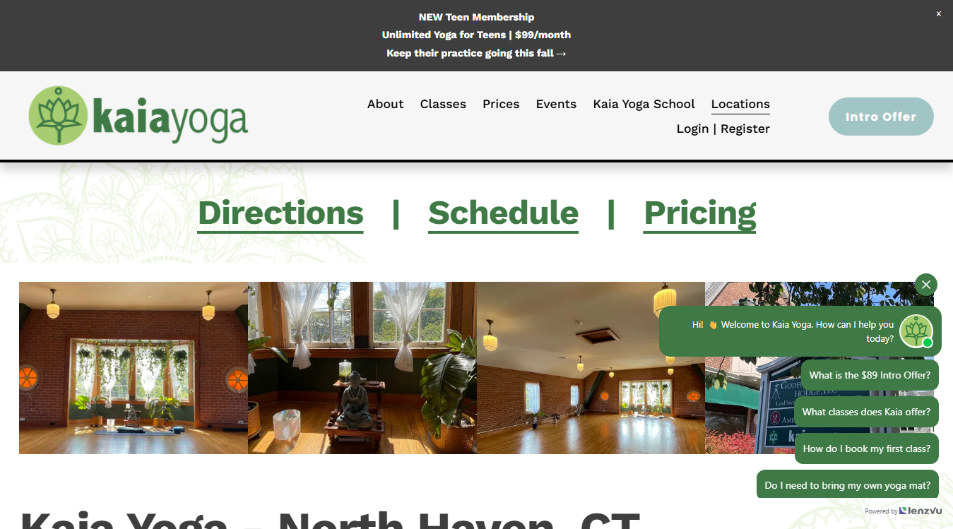 Website screenshot for Kaia Yoga and Meditation North Haven