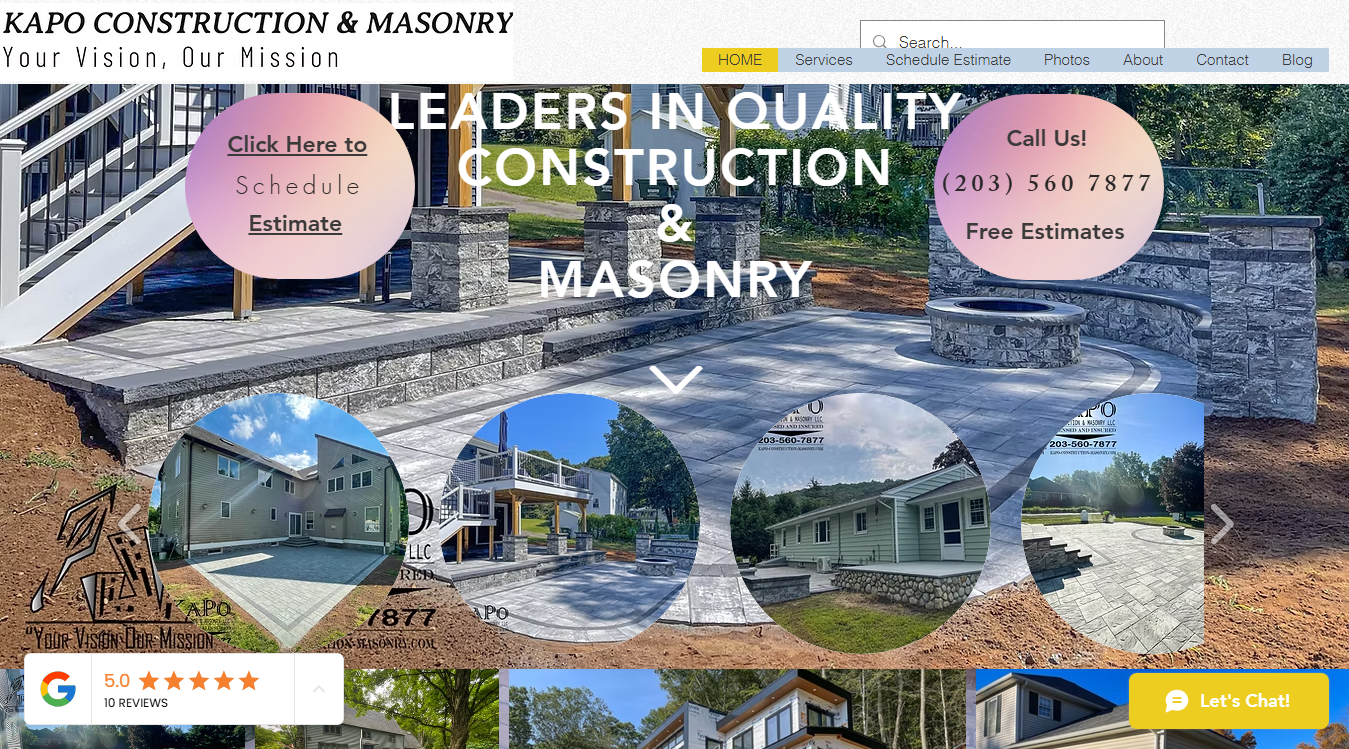 Website screenshot for KAPO Construction & Masonry