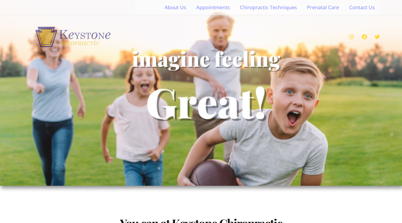Website screenshot for Keystone Chiropractic, LLC
