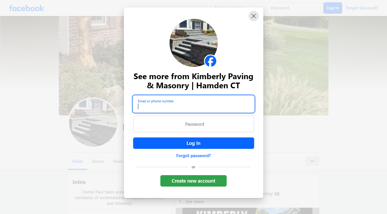 Website screenshot for Kimberly Paving & Masonry Contractors, LLC