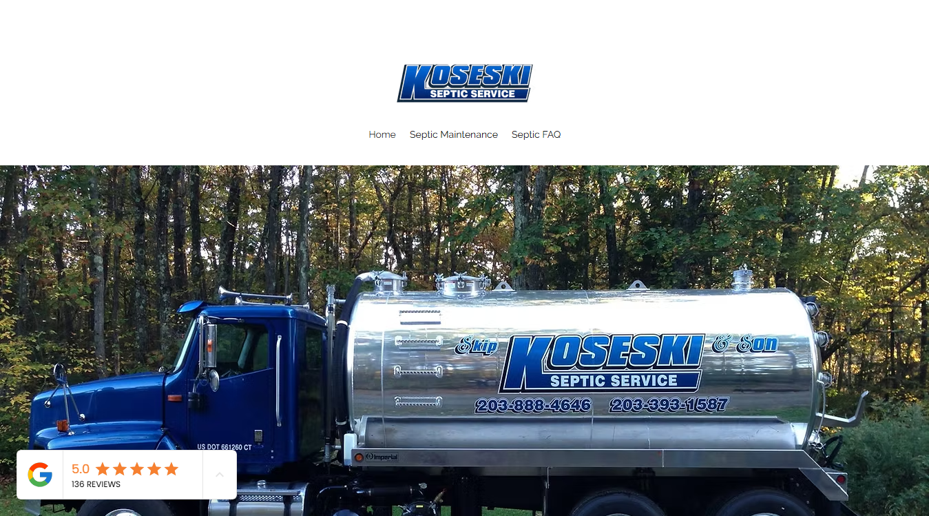 Website screenshot for Koseski & Son Septic Service LLC