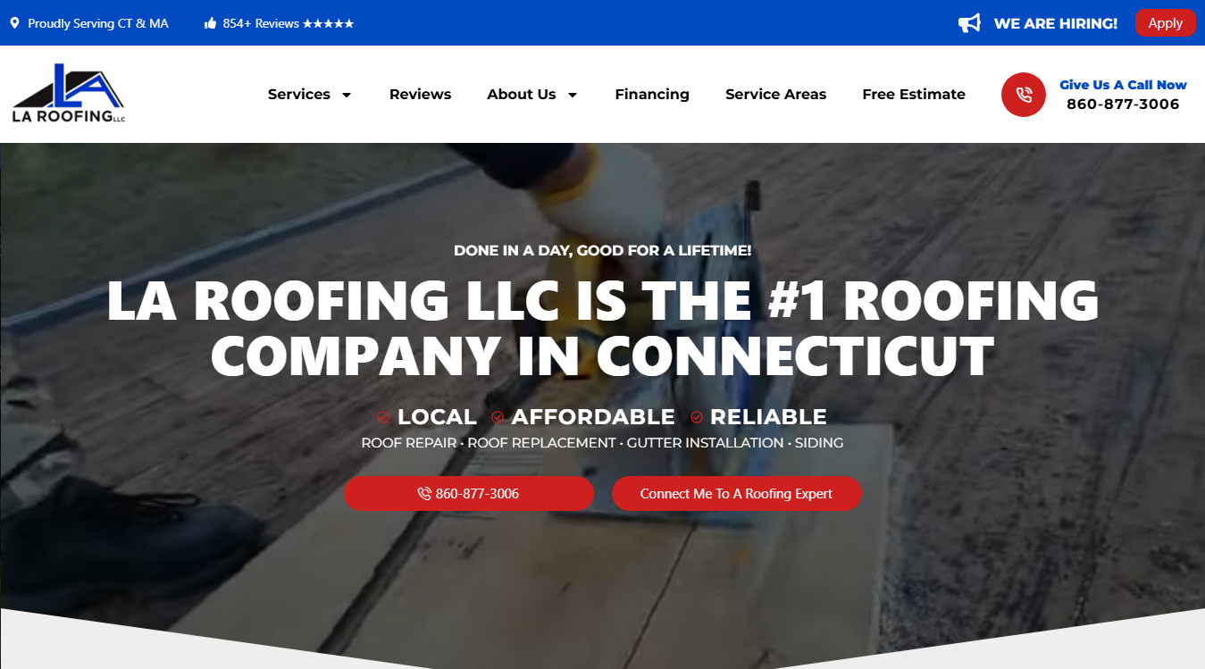 Website screenshot for LA ROOFING LLC
