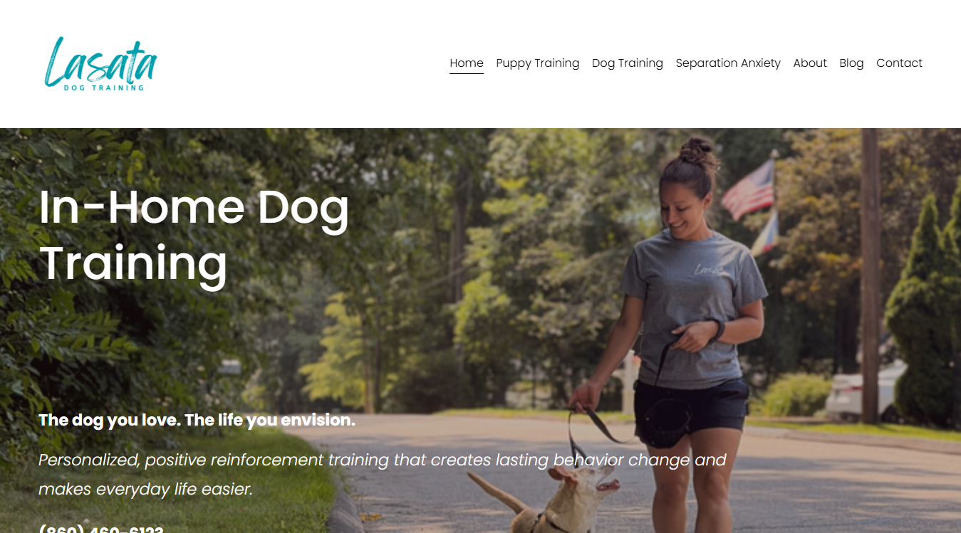 Website screenshot for Lasata Dog Training