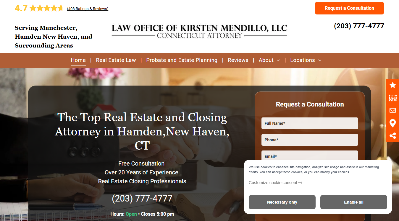 Website screenshot for Law Office of Kirsten Mendillo, LLC