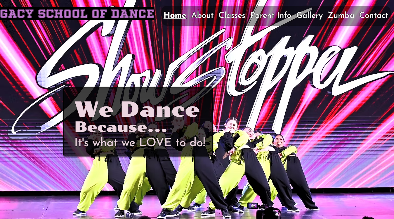 Website screenshot for Legacy School of Dance