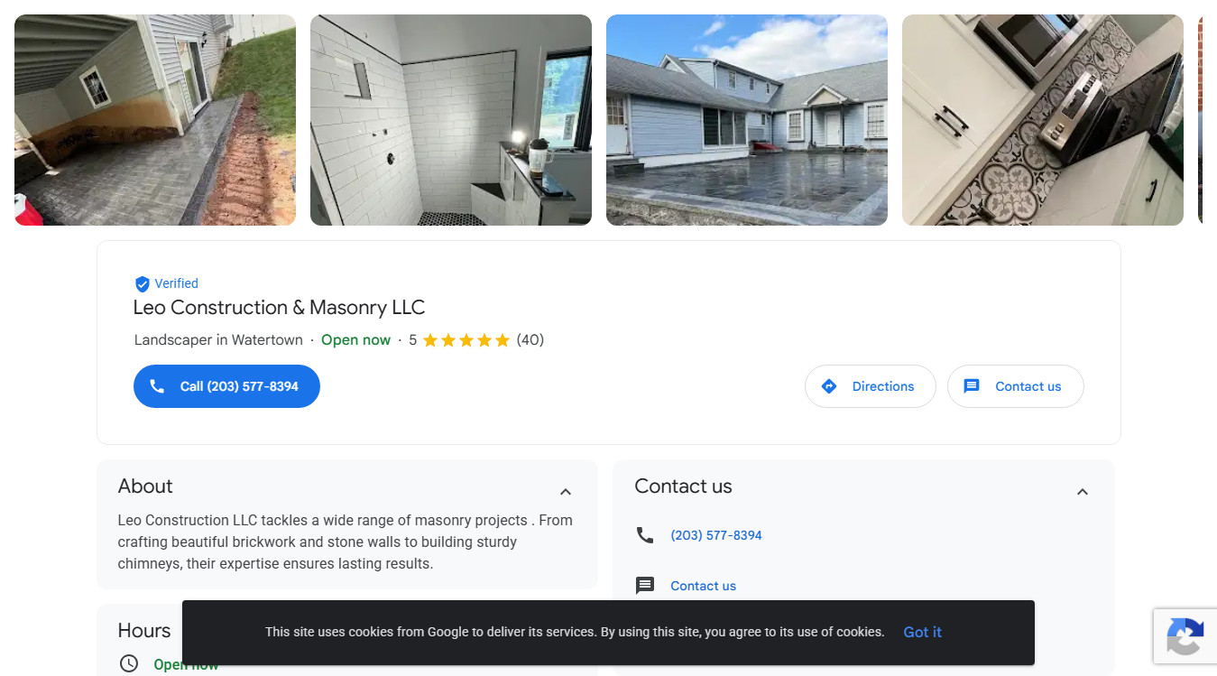 Website screenshot for Leo Construction & Masonry LLC