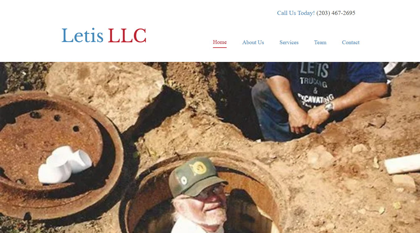 Website screenshot for Letis Trucking Excavating LLC
