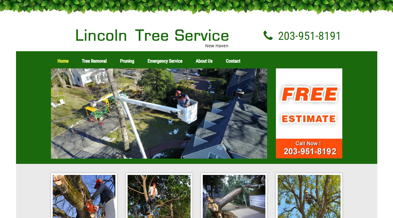 Website screenshot for Lincoln Tree Service