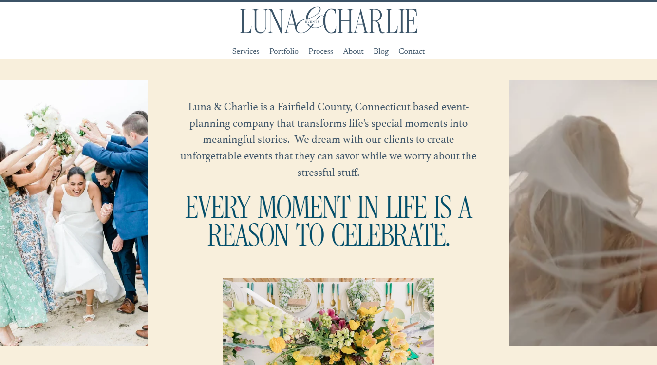 Website screenshot for Luna and Charlie Events