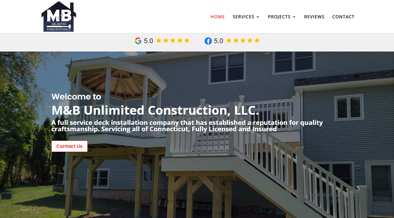 Website screenshot for M&B Unlimited Construction LLC