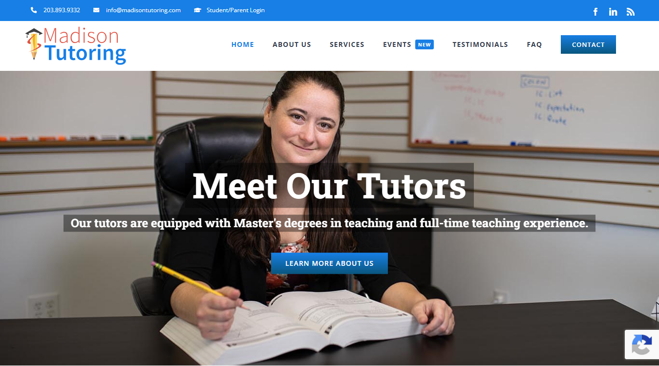 Website screenshot for Madison Tutoring, LLC