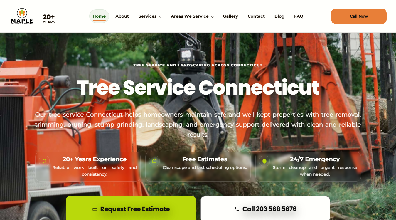 Website screenshot for Maple Tree Services and Landscaping LLC