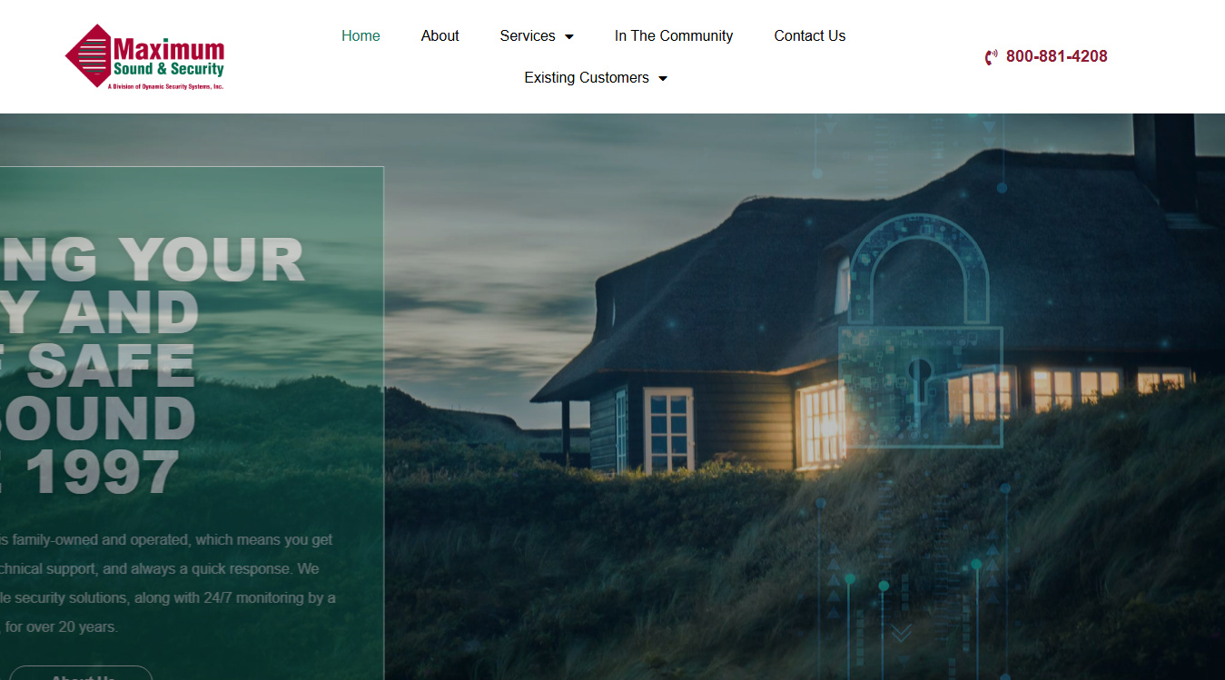 Website screenshot for Maximum Sound & Security | Residential & Commercial Security System Services