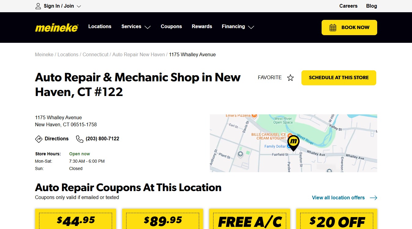 Website screenshot for Meineke Car Care Center